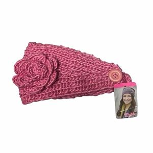 Lady Beibei Bright Pink Knit Headband W/ Attached Flower